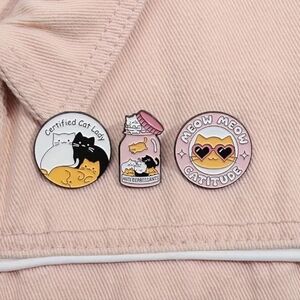 Certified Cat Lady Enamel Brooch Pin, Meow Meow Backpack Charm Lapel Pin 3pc Set